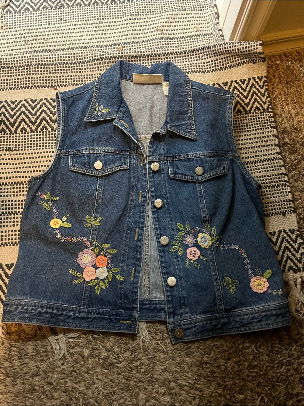 Susan Bristol Blue Embroidered Denim Vest